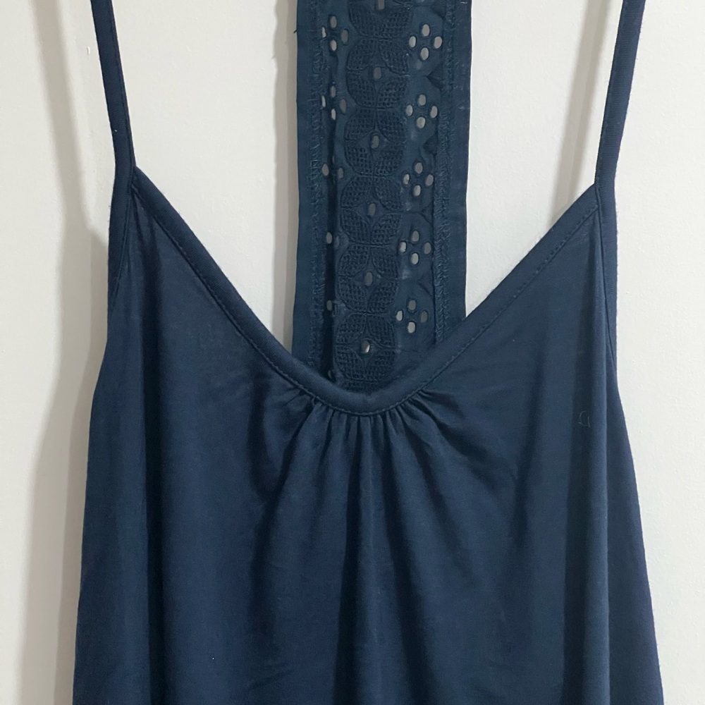 Artisan Ny Midnight Blue Lace Trim Top Sz S racer back